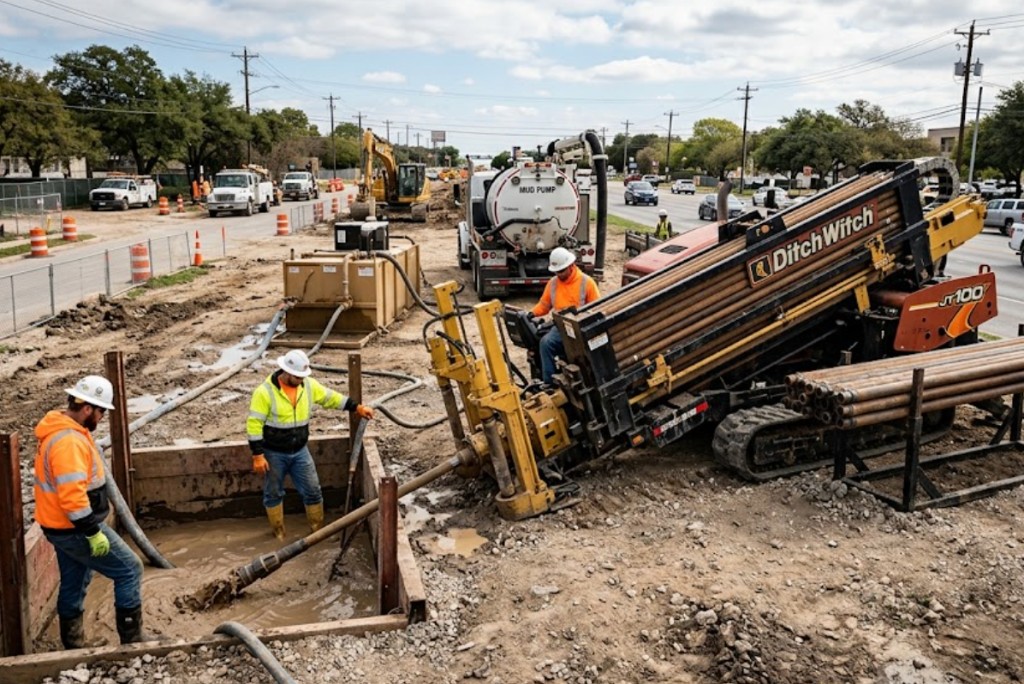 Vermeer horizontal directional drill with mud recycling system and HDPE pullback on a signed Arizona HDD spread