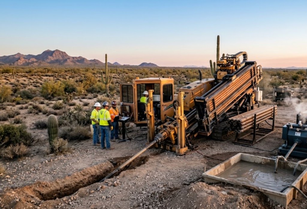 Vermeer directional drill installing underground utilities at a Arizona commercial development pad